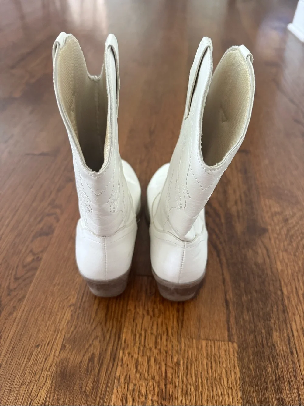 Kids Cream Cowboy Boots with Star Stitching
